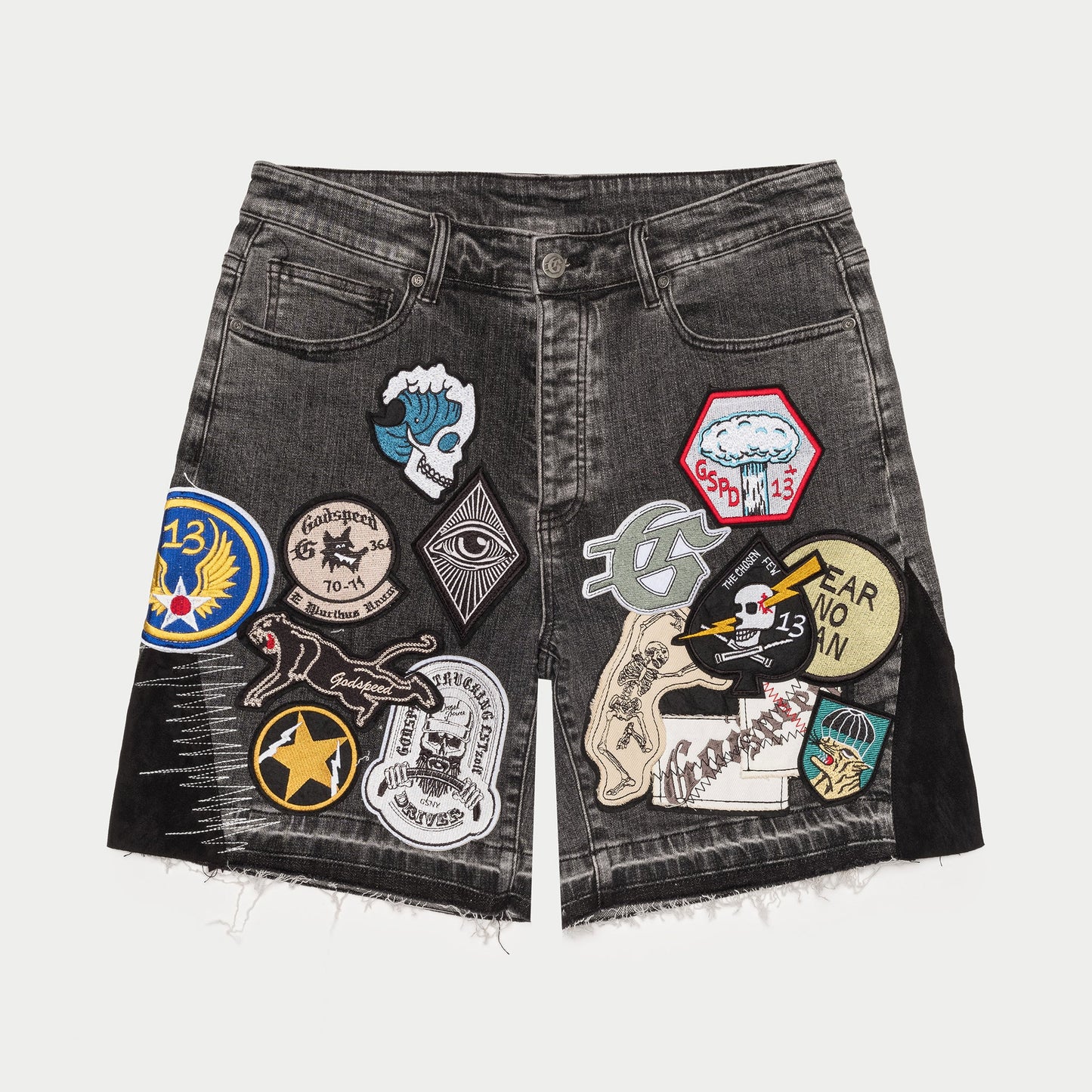 Patchwork Jorts-Grey