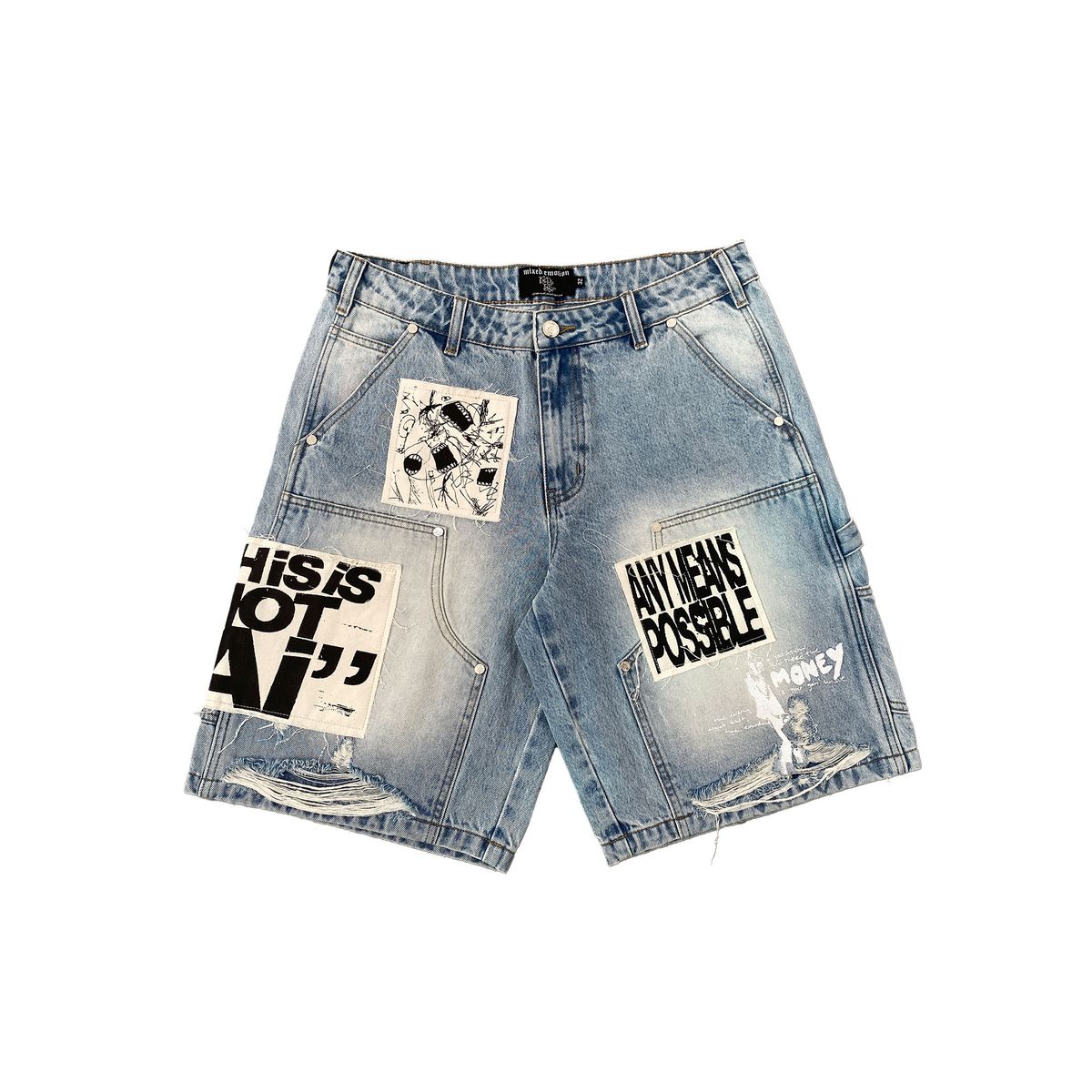 Blue "AI" denim shorts