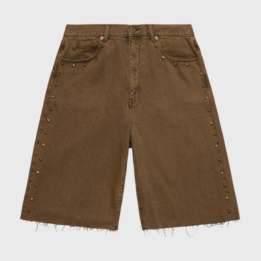 Studded Denim Shorts/ BRN