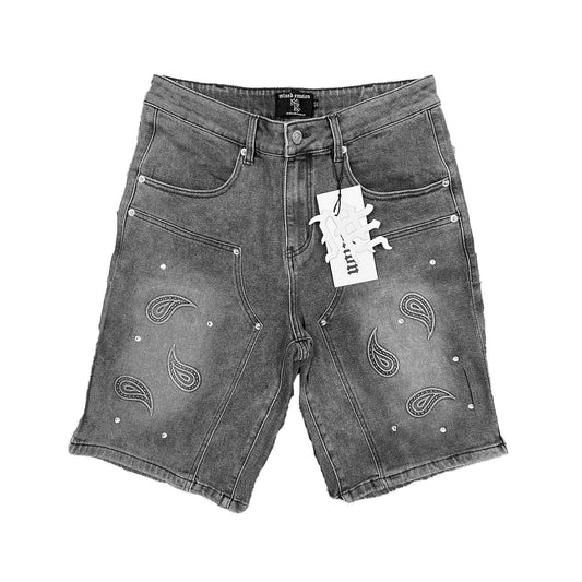 'Paisley' Denim Black Shorts