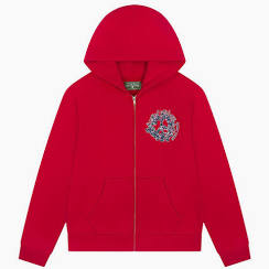 DENIM UNIVERSITY ZIP HOODIE/RED