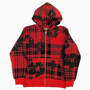 PLAID WREATH ZIP HOODIE/RED