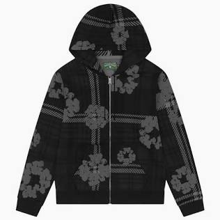 PLAID WREATH ZIP HOODIE/BLK